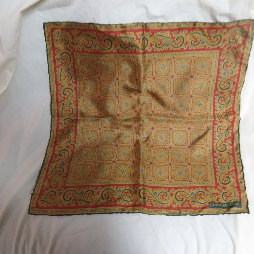 ❤️2 CHRISTIAN DIOR Pocket Square Bandana Luxurious Silk Scarf